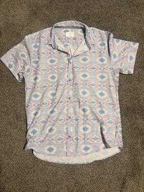 Men's Depart West Short-Sleeve Button-Down Shirt - Light Blue & Pink Geometric